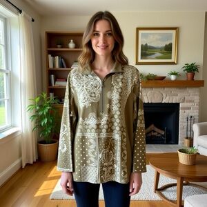 SUSAN GRAVER PAISLEY PULLOVER SWEATER, 3X